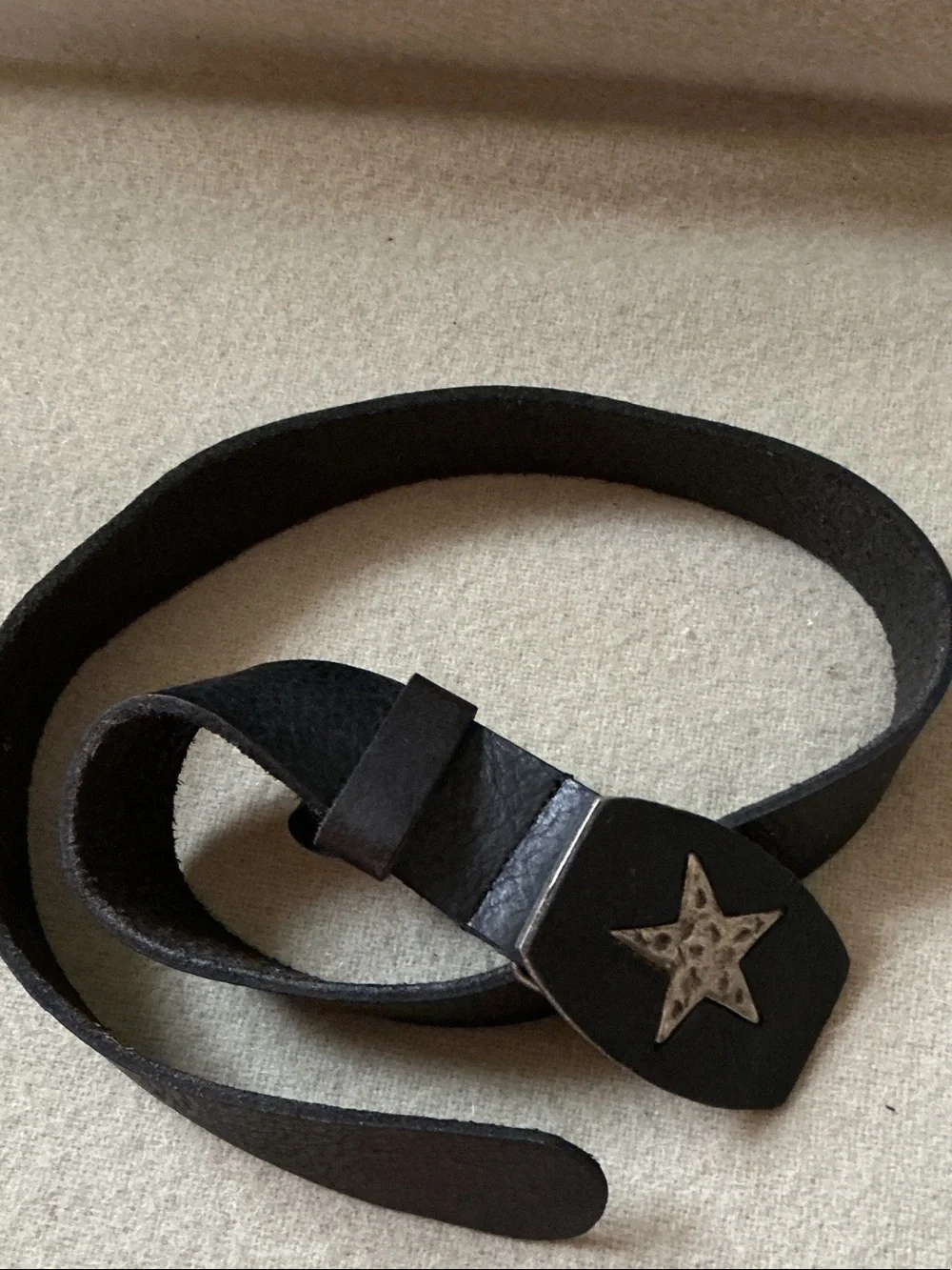 Women's Black Leather Belt with Star Buckle Accent